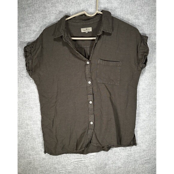 Thread & Supply Womens Small Slate Green  Shirt Rayon Linen Button Up Cap Sleeve - Picture 1 of 6